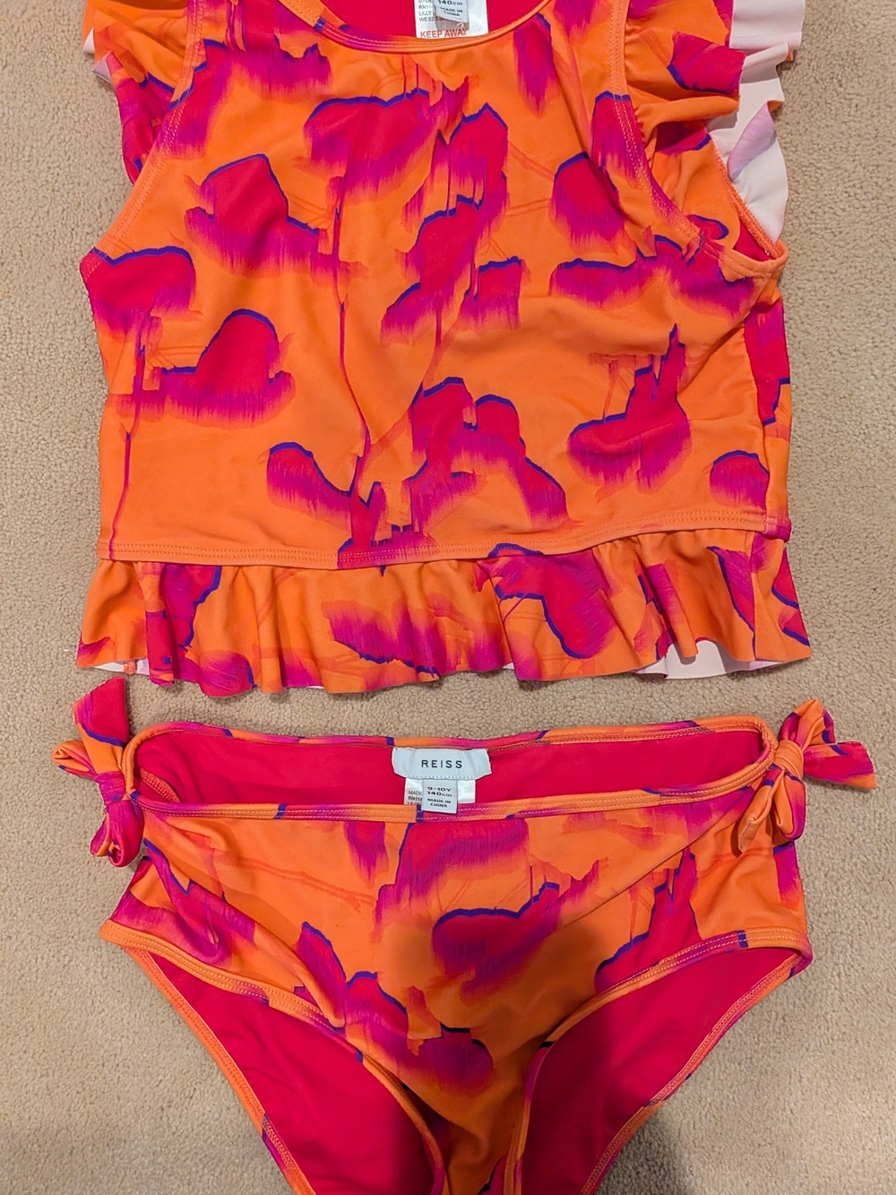 REISS Orange & Pink Ruffle Tankini Set